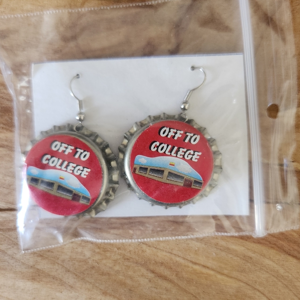 Red 'Off to College' Bottle Cap Earrings